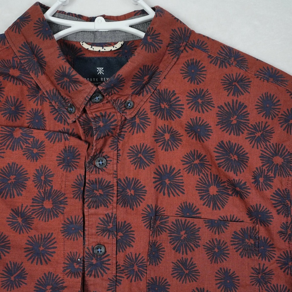 Roark Revival Mens Rust Orange Sunburst Print Short Sleeve Button Down Shirt M
